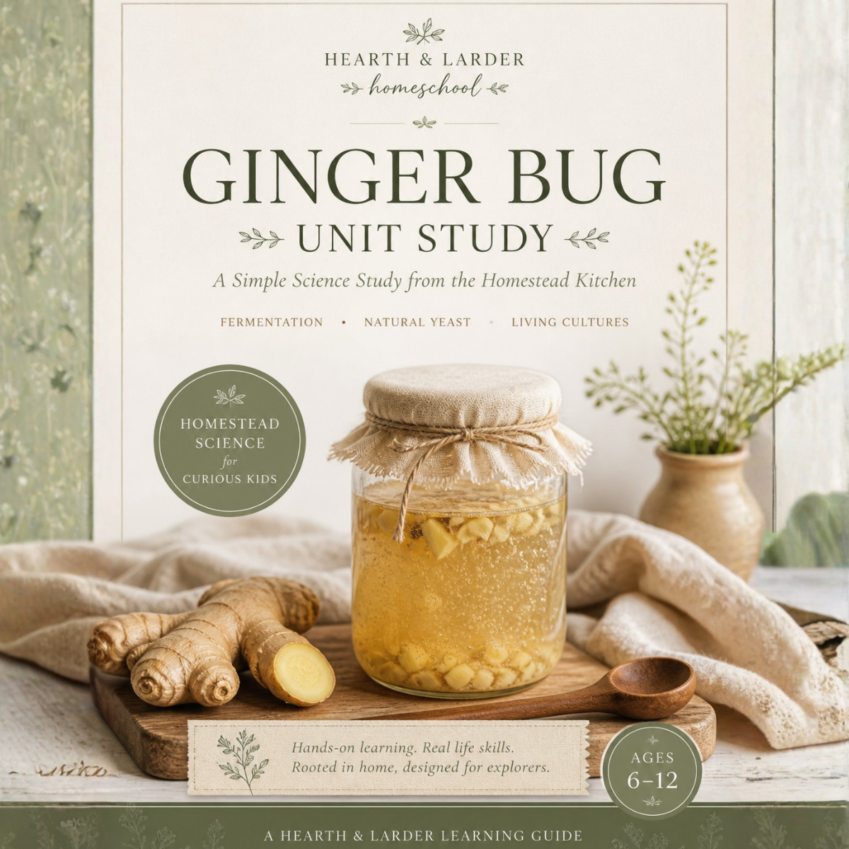 Ginger bug fermentation science lesson — homeschool kitchen science printable, Hearth & Larder